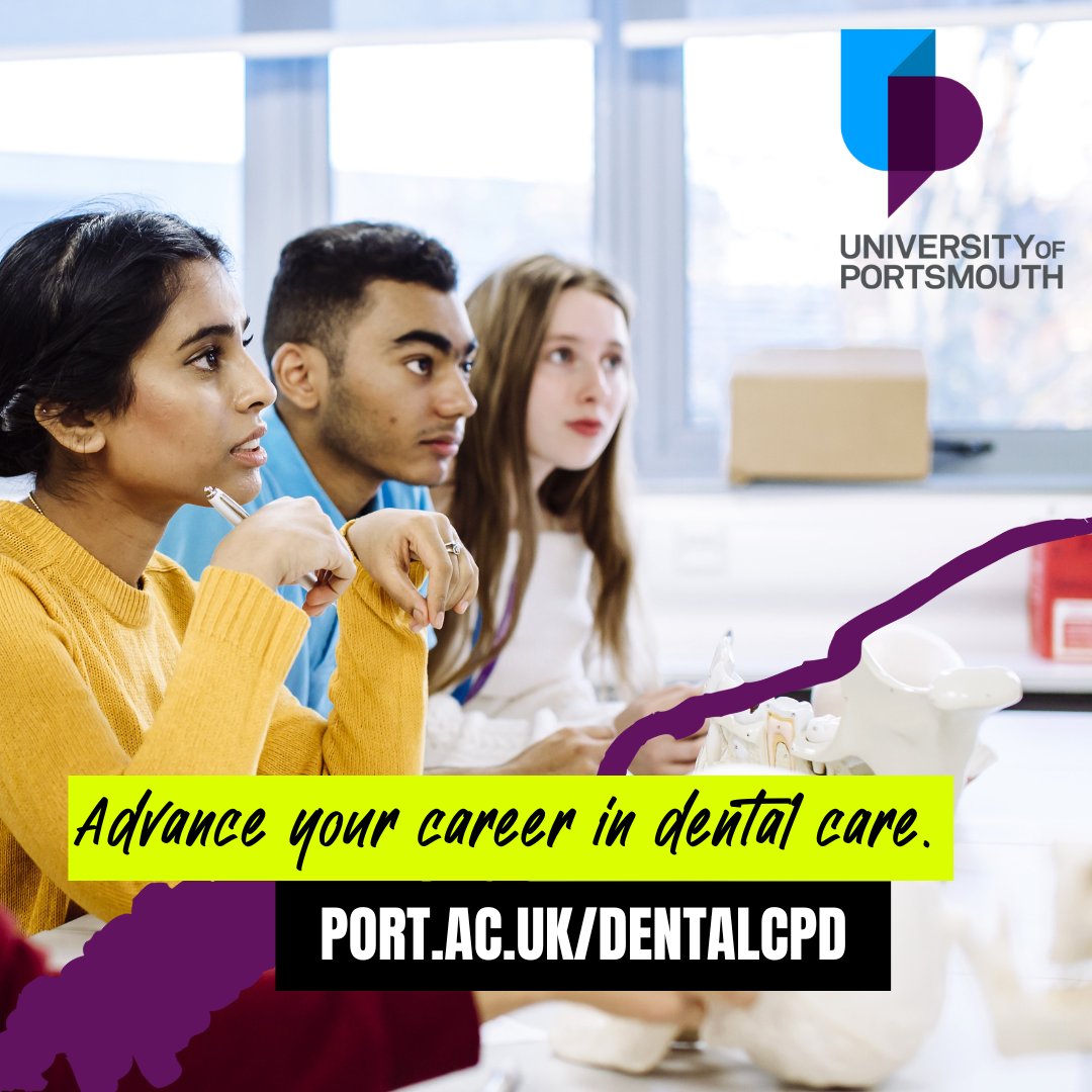 Advance your career in dental care at the University of Portsmouth Dental Academy.  

Topical Fluoride Application for Dental Nurses
Introduction to Dental Implant Nursing
Tooth Whitening for Dental Hygienists and Therapists

port.ac.uk/dentalcpd - book your place now!