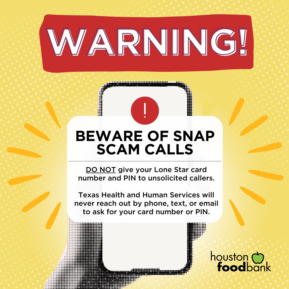 There's a phone scam targeting Texans with SNAP and TANF! 🚨 These scam calls will use the caller ID 'Lone Star Card Help Desk,' and ask for your information in exchange for new or increased benefits. To learn about prevention and recovery, visit bit.ly/4c3Fx6x