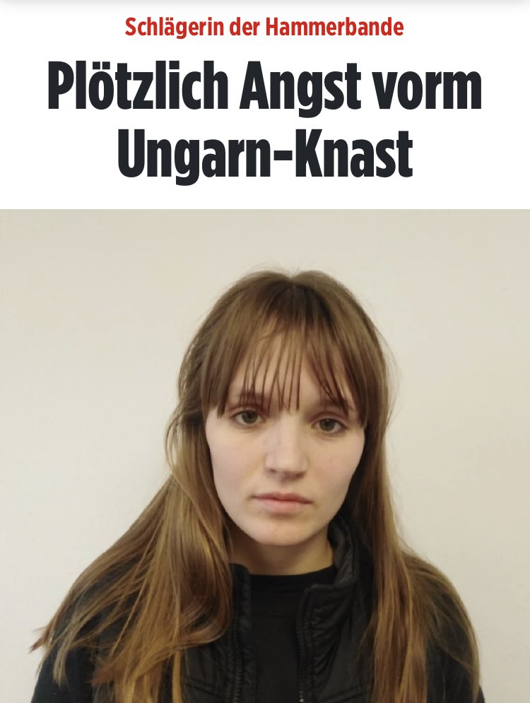 queru_lant's tweet photo. Zuerst prügelt die linksradikale Clara Wittkugel einen Menschen halbtot und jetzt hat sie Angst vor dem ungarischen Knast.

Nun, gemütlich wird das nicht. Eine italienische Gesinnungsgenossin weilt dort bereits in Untersuchungshaft.

Die Grundschullehrerin berichtete in einem Brief über die Horror-Zustände im ungarischen Knast: nur 3,5 Quadratmeter Platz, sechs Monate lang kein Kontakt zur Familie und überall Bettwanzen, Mäuse und Kakerlaken. Im Falle der Verurteilung erwarten sie bis zu 24 Jahre Haft.

Genau das richtige für Clara 😏