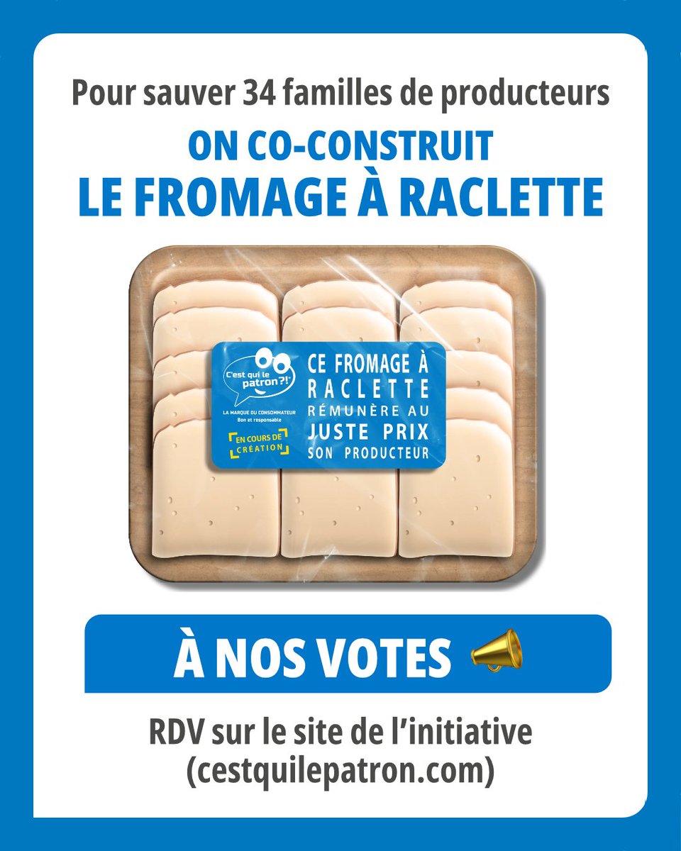 C_qui_le_Patron's tweet photo. NOUVEAU PRODUIT pour sauver 34 familles de producteurs et leur fromagerie 🙌 #SoutienAuxProducteurs 
Pour participer à sa création, rendez-vous sur le site de l’initiative pour voter (https://t.co/D6ohOU4xoW) 🗳 

👉 Fin d’année dernière, ces éleveurs installés en Mayenne nous ont contactés dans l’espoir de sauver leur coopérative qui a la particularité de produire un lait extrêmement qualitatif appelé “lait de foin”. Toutes les informations sur le site 😊 

Afin de les aider, nous proposons de créer une raclette solidaire qui pourra être en rayon à la saison prochaine ! 

👉 Pourquoi la raclette ? 
C’est le plat préféré d’1/3 de la population et 9 Français sur 10 en consomment 🧀 
 
Alors ajoutons ensemble de la solidarité dans les rayons avec cette raclette solidaire ! 😁 #LePatronCestLeConso 

📅 Fin des votes le 30 avril