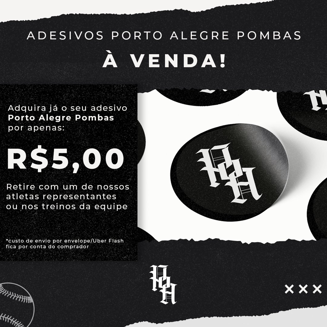pombaspoa's tweet photo. Nosso primeiro produto oficial! Agora temos um adesivo a venda para os simpatizantes do Porto Alegre Pombas, por apenas R$ 5,00!

O valor arrecadado será revertido em compra de materiais para continuarmos ensinando o beisebol gratuitamente a todos! ⚾️

#poa #portoalegre #beisebol https://t.co/1gDZr4oZwP