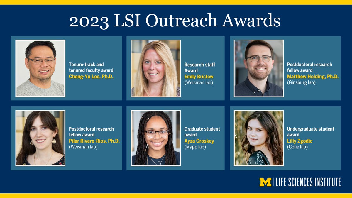 The LSI’s annual Outreach Awards recognize our community members’ many contributions to activities that broaden access to science and connect research, teaching and service to the public.

Congrats to this year’s LSI Outreach Award recipients!
lsi.umich.edu/education/outr…