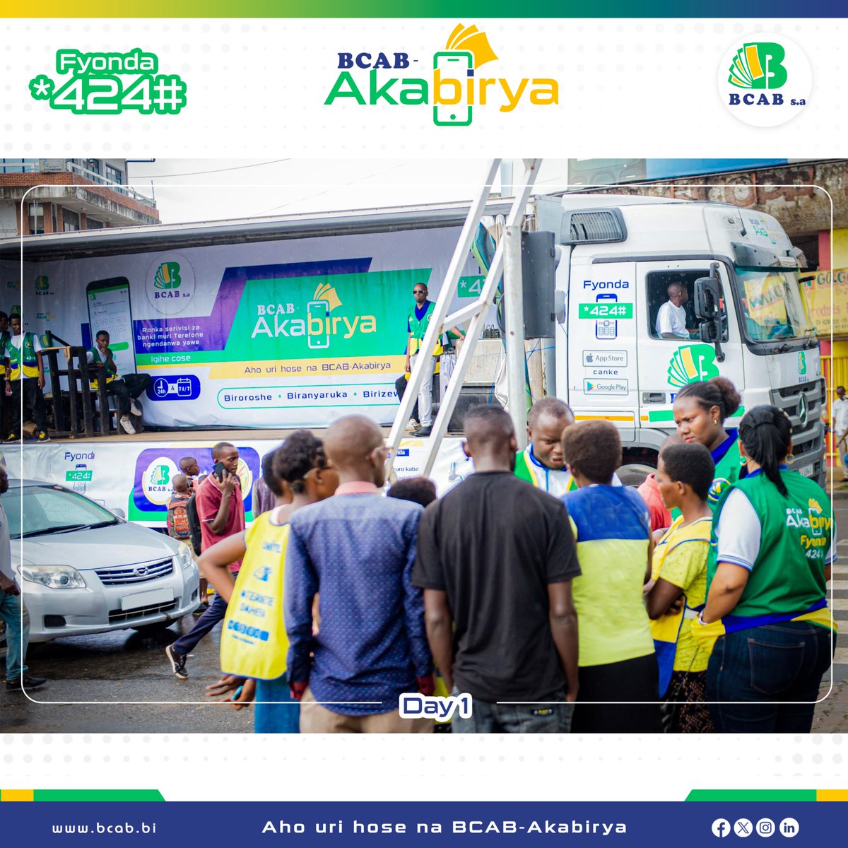 BcabBank's tweet photo. BCAB_Akabirya Road_Show #day_1
#Aho_uri_hose_na_BCAB_Akabirya
#ja_ku_kivi_na_bcab
#Solution_digitale
#Abatwip
#Bujumbura_mairie
#Centre_Ville #Gihosha_Gasenyi https://t.co/9MiMvNdPn0