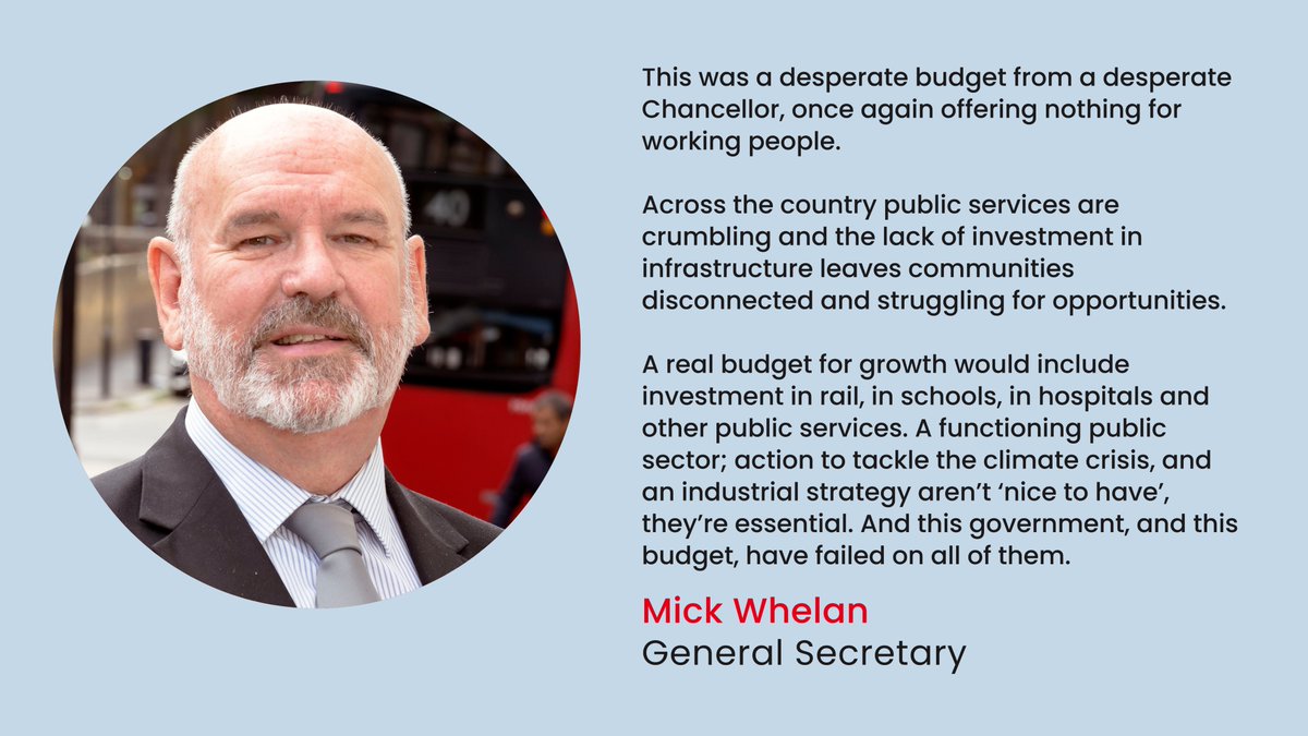 ASLEFunion's tweet photo. Our comment on today's budget - it lacked real investment and will not deliver for working people. #Budget2024 https://t.co/nY5M1XUZnI