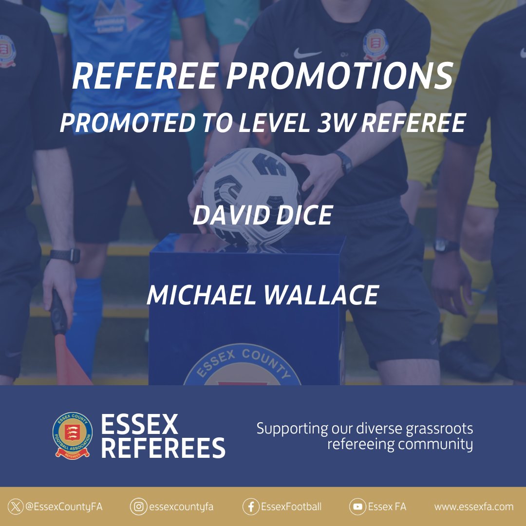 We are delighted to share that 2⃣ @EssexCountyFA referees have been promoted to 3W Womens National Referee at the end of Q3 👏 #DevelopedInEssex