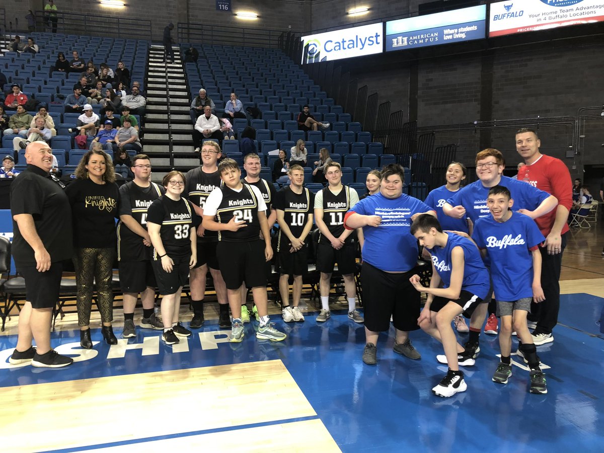Our unified basketball team was able to play at half time of the UB Bulls men’s basketball game! The Warriors played against @SilverCreekCSD  @Section6USBBall