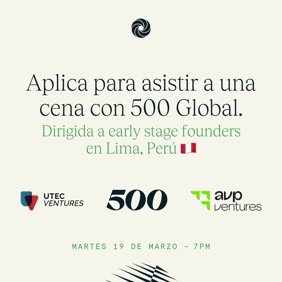 👉 ¡Si tienes una startup en etapa temprana, queremos conocerte!

📆 Fecha: Martes 19 de Marzo 🍽️
⌚ Hora: 7:00 pm 
📍 Lugar: Lima

👉 Regístrate aquí: lnkd.in/g4M_gCvD