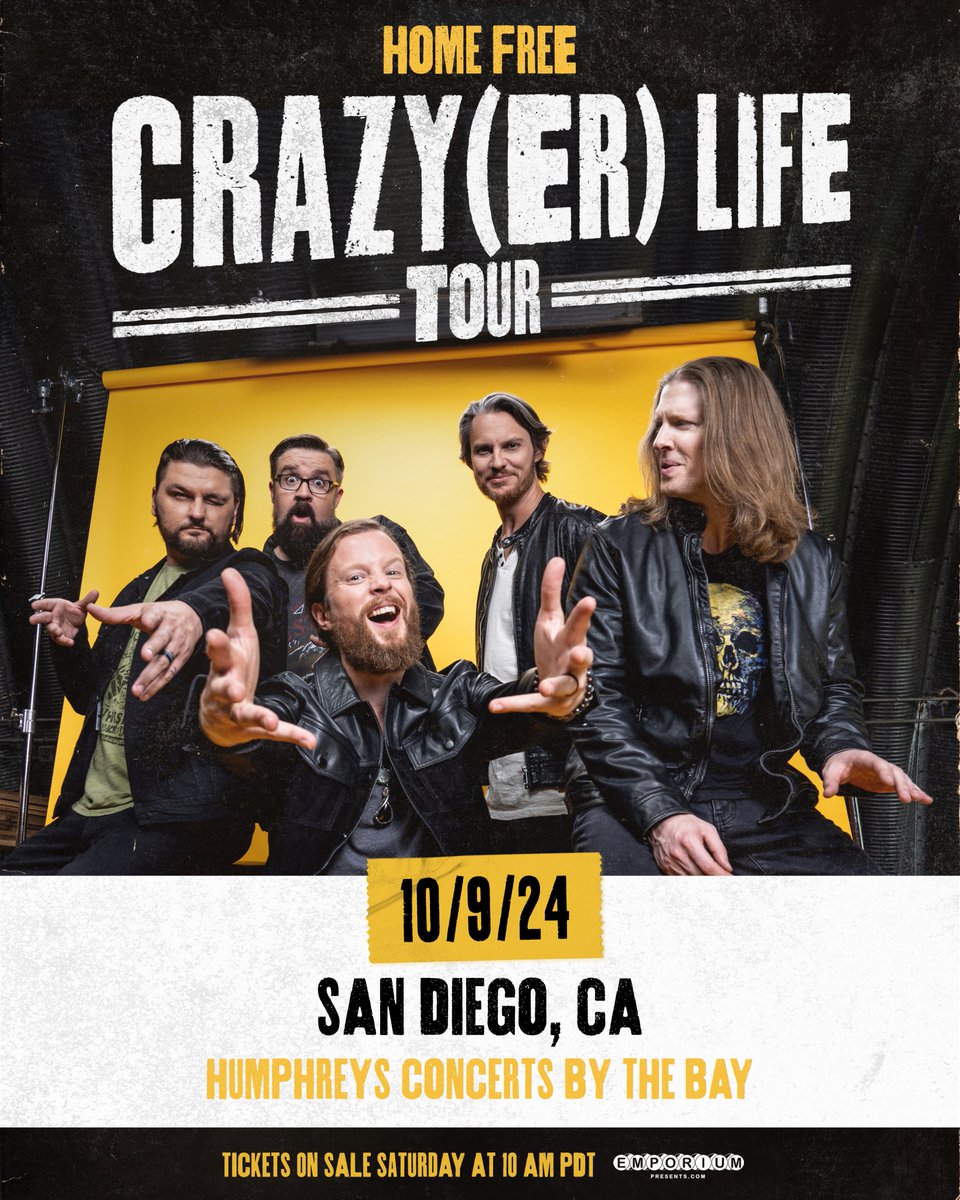 emporiumlive's tweet photo. JUST ANNOUNCED: @HomeFreeGuys 🎤
📍San Diego, CA - 10.09

#homefree #homfreelive #crazyerlife #crazyerlifetour #humphreysbythebay #sandiegolivemusic https://t.co/85OQ5D06zZ