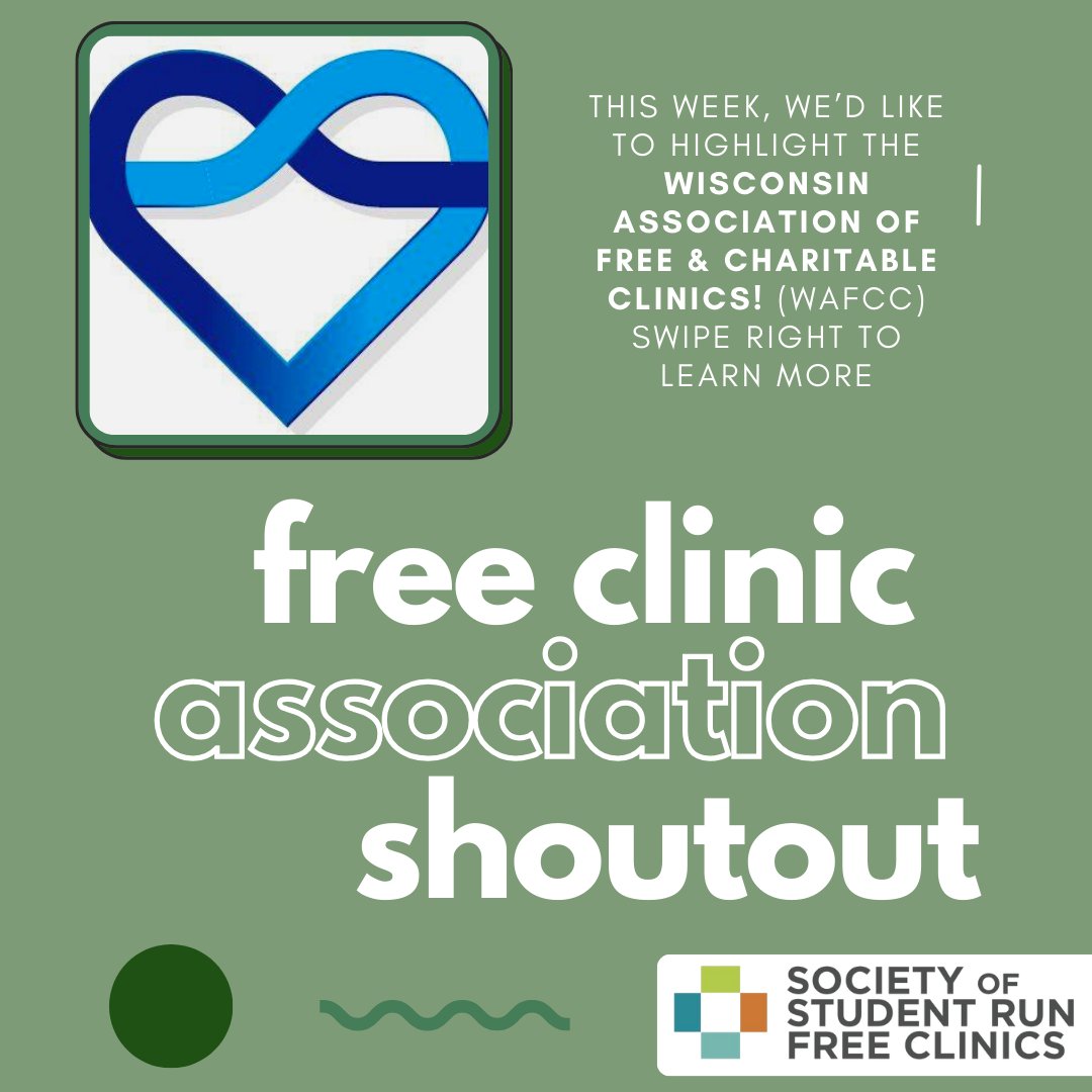 This week, we'd like to shoutout <a href="/wafcclinics/">WAFCC</a> , a free clinic association supporting over 90 free and charitable clinics throughout Wisconsin! If you're interested in getting involved, give them a follow and reach out today!