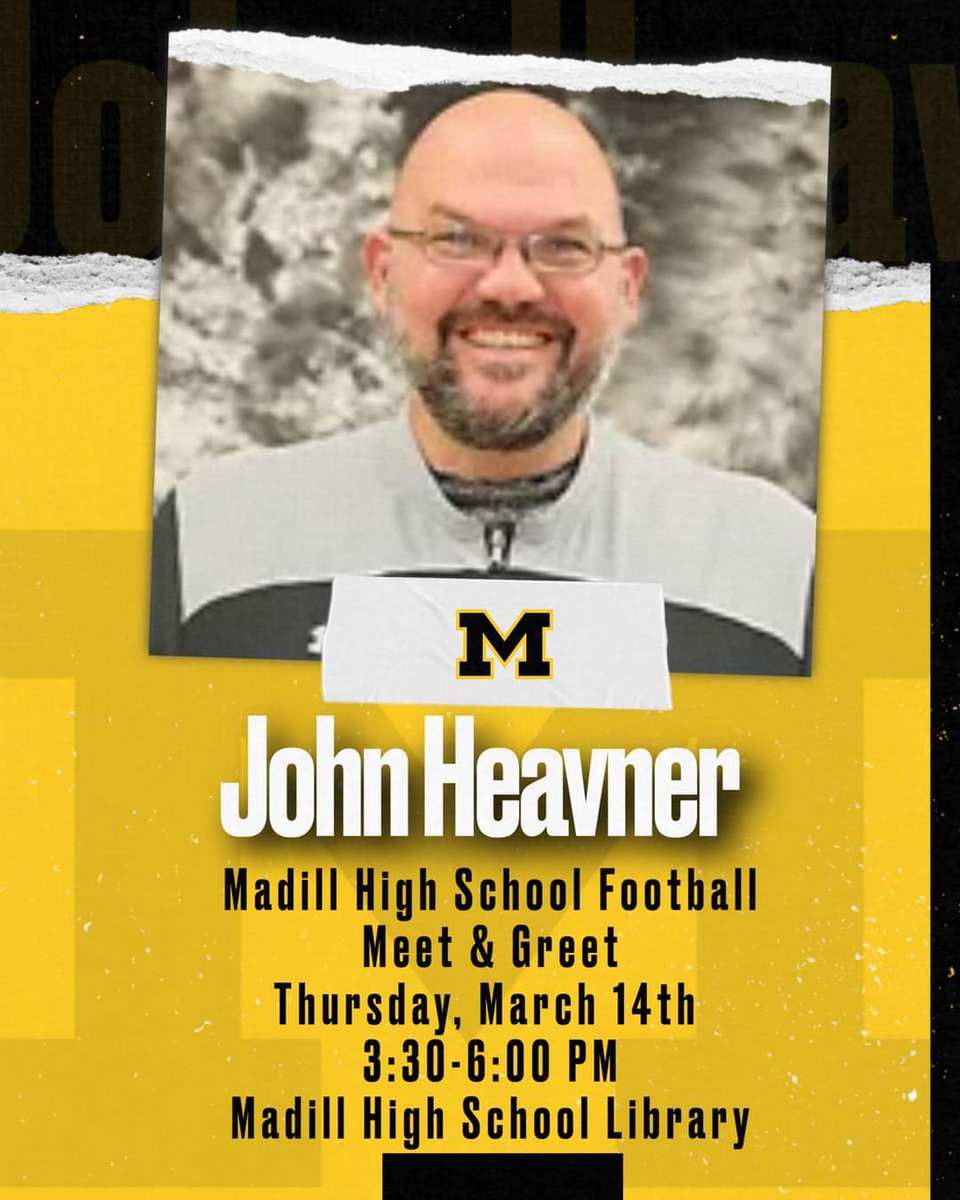 The next <a href="/Madill_Wildcats/">Madill Wildcat Athletics</a> <a href="/MadillFootball/">Madill Wildcat Football</a> head coach <a href="/coach_heav/">John Heavner</a> will be on campus March 14 in the MHS library. <a href="/ChadSpeer/">Chad Speer</a> is now in the role of <a href="/Madill_Wildcats/">Madill Wildcat Athletics</a> athletics director