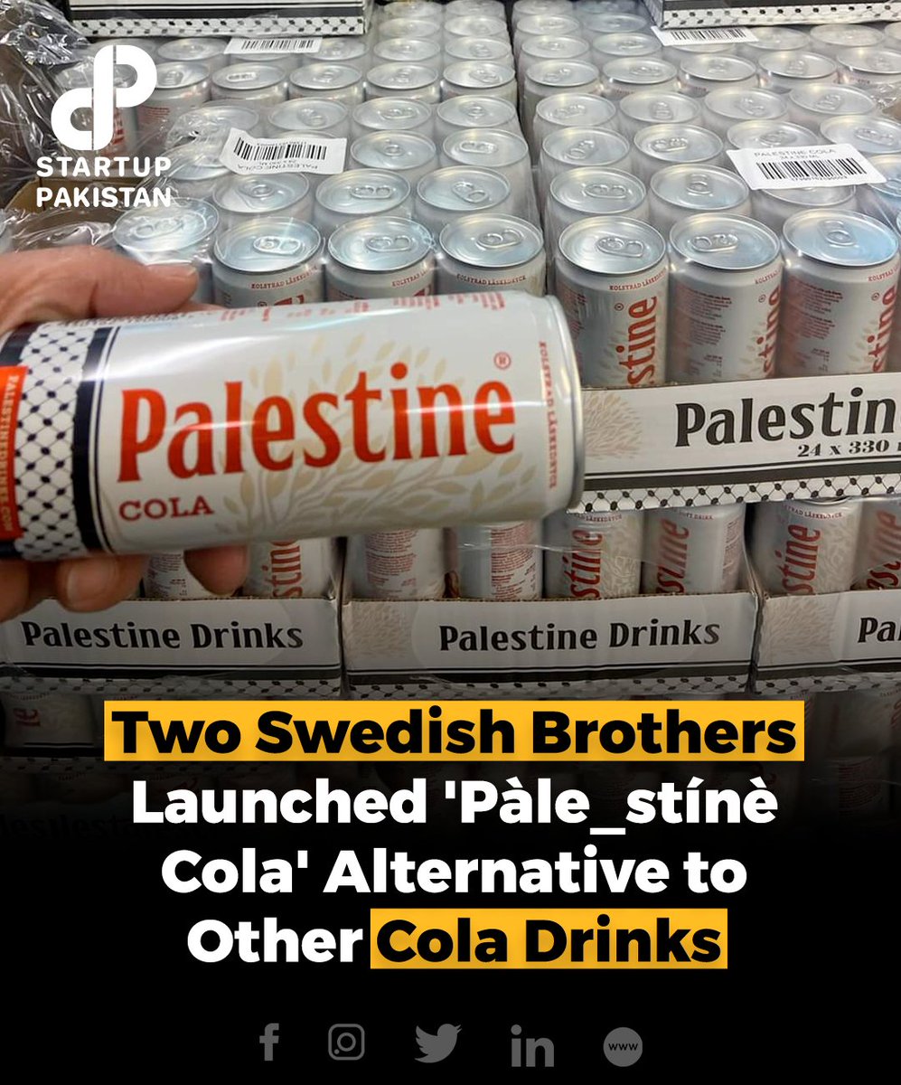 PakStartup's tweet photo. Two brothers from a Swedish-Pàles-tìnìàn family based in Malmö, Sweden released a new brand of carbonated beverages named 'Pàle_stínè Cola'- aiming to provide an alternative to other drinks.
#Drink #Swedish #Brothers #Coladrinks https://t.co/htGNTFnDTH