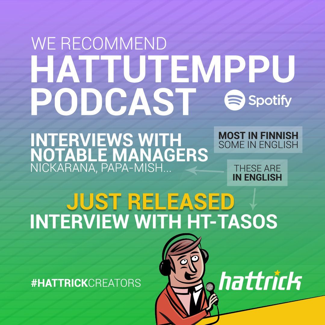 Would you like to know how HT-Tasos discovered #Hattrick? What's his job inside the team?

#WeRecommend Hattutemppu Podcast. It's mostly in Finnish, but features some interviews in English to personalities such as Nickarana, Papa-Mish and now HT-Tasos!

buff.ly/435lele