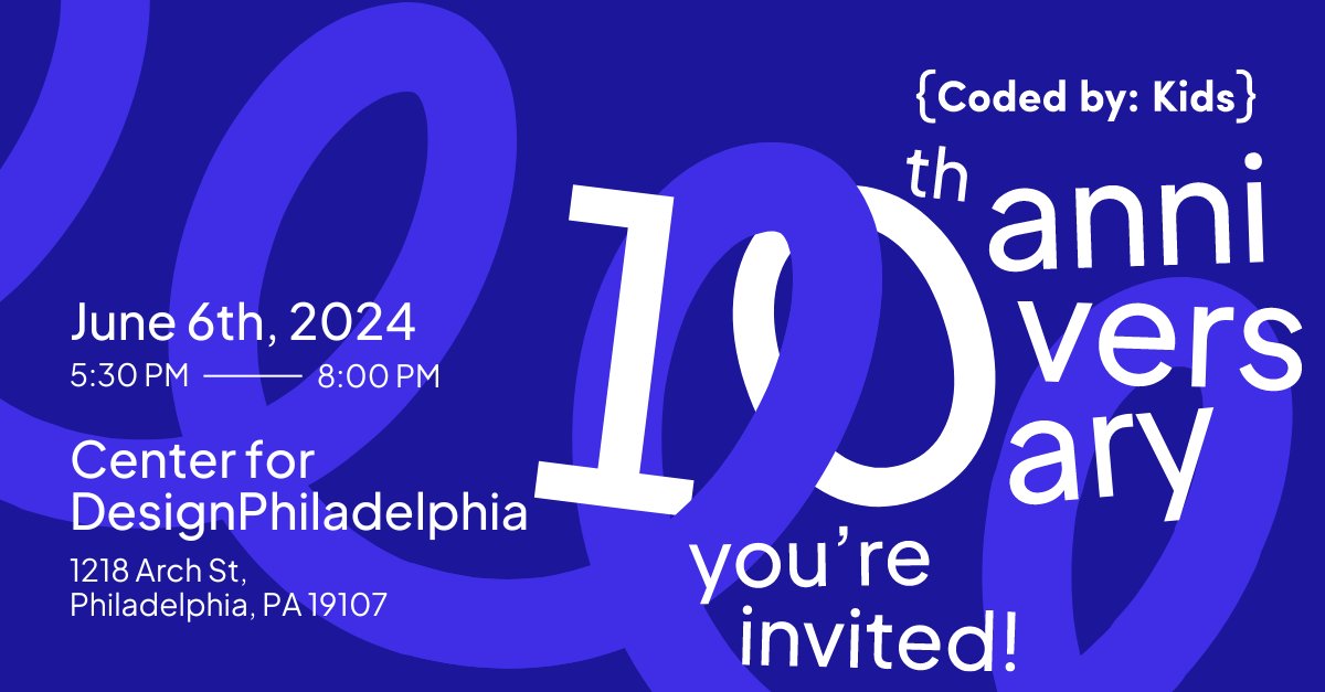 2024 marks 10 years of #CodedByKids and you’re invited to the celebration! Join us on June 6th to commemorate this milestone and honor those who have contributed to the success of CBK as well as look ahead to what's next!

Get your tickets now: bit.ly/3TizLGX #CBK10
