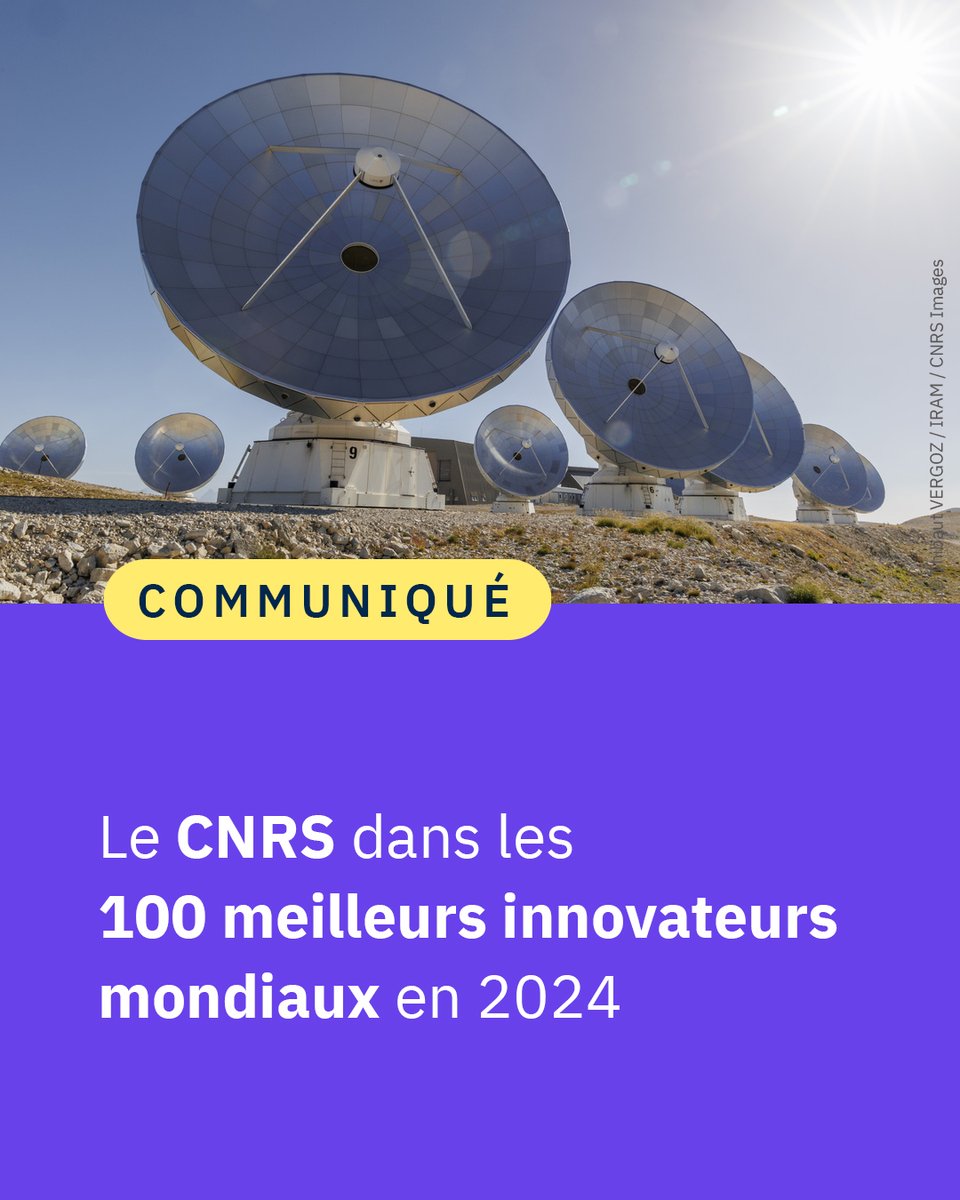 #Communiqué 🗞️ Le @CNRS confirme une nouvelle fois son rôle d’acteur-clé en matière d’innovation à l’échelle internationale : l’établissement figure dans le #Top100Innovators 2024 publié par @Clarivate. 

#CNRSinnovation 💡 

👉 cnrs.fr/fr/presse/le-c…