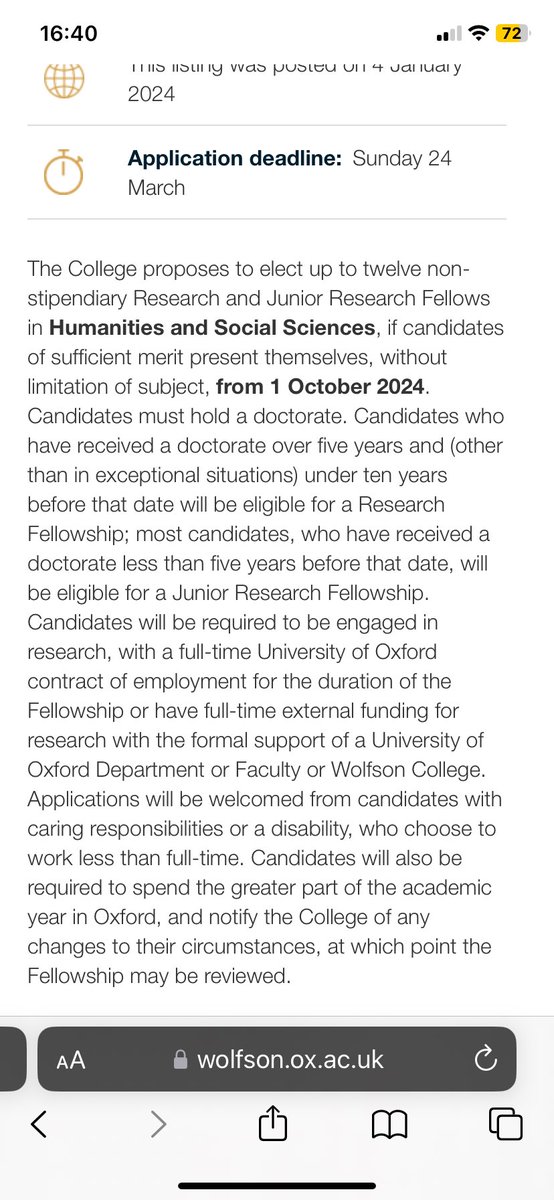 geenawhiteman's tweet photo. Looking through job adverts for post-PhD jobs and came across a “non-stipendiary research fellowship” at Oxford University. 

In 2024, how is this acceptable that you are advertising jobs that require a PhD - but do not pay a salary? Academia is really an elites games, isn’t it? https://t.co/lnRRwjRIUW
