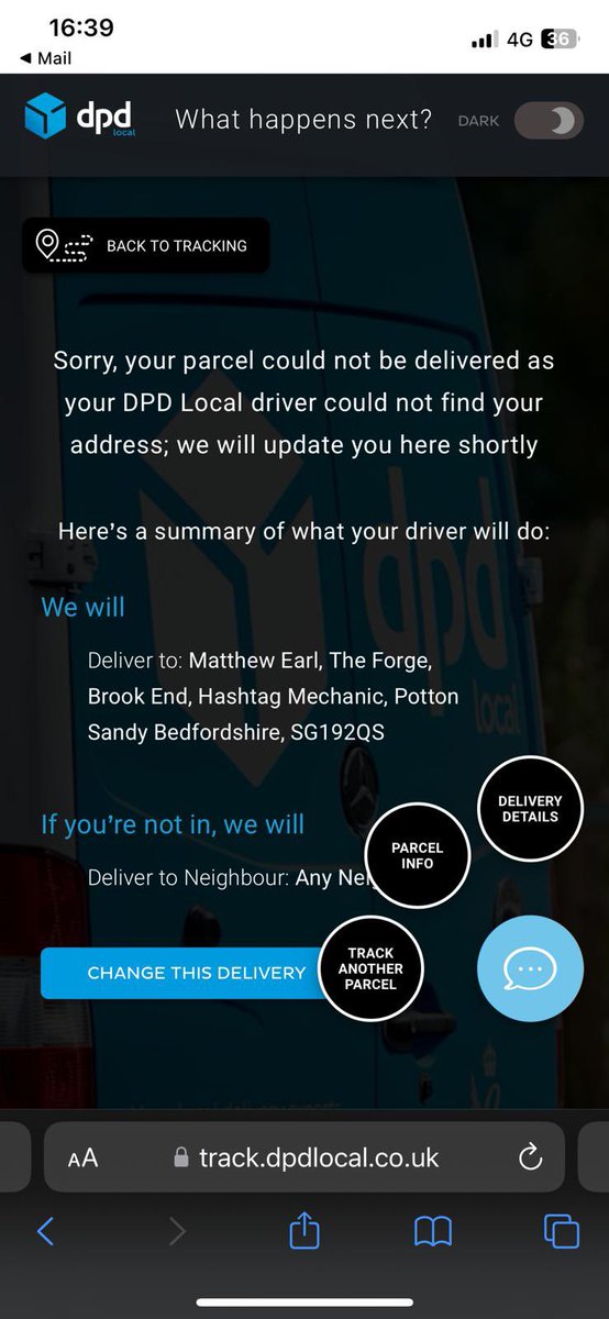 HashTagMechanic's tweet photo. @dpdlocal12045 couldn’t fine my address? 

you might want to tell your drivers to get their eyes tested. https://t.co/4OaktohHMT
