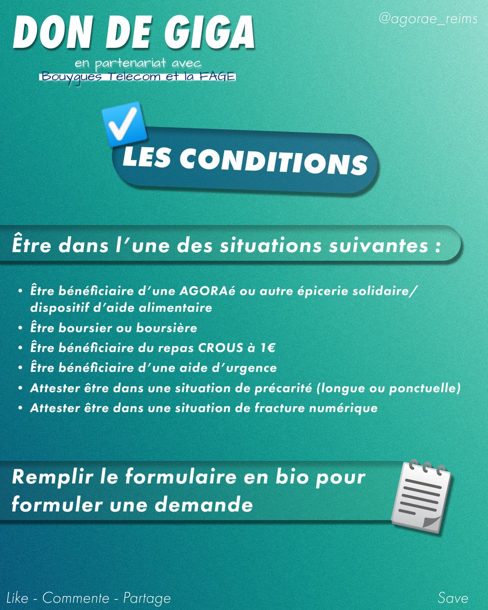 FedeINTERCampus's tweet image. 📱🤳Tu es en situation de précarité et tu es en fracture numérique, participe à notre opération #DonDeGiga en partenariat avec @fede_intercampus, la @la_fage  et @bouyguestelecom pour obtenir un téléphone et/ou un forfait téléphonique 

📝Formulaire en bio