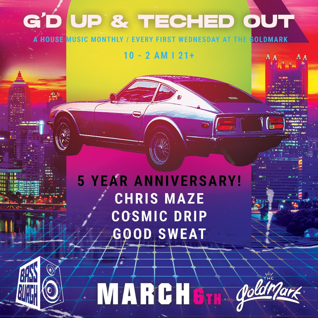 Holy shiiiiit tonight is our 5 year anniversary of G'd Up &amp; Teched Out!! Can't believe we've been running this monthly for 5 big ones. Come celebrate with us 🥳