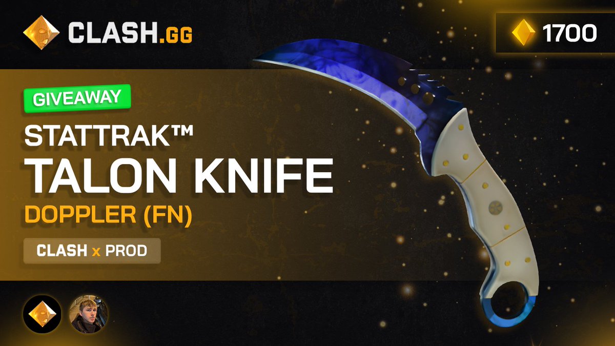 STATTRAK TALON KNIFE DOPPLER *FACTORY NEW* (1650 GEMS) 🤑 
Steps to join  
✔️Follow <a href="/clashdotgg/">ClashGG</a> &amp; <a href="/ProdCM_/">FNC PROD</a> 
✔️ Tag 1 friend