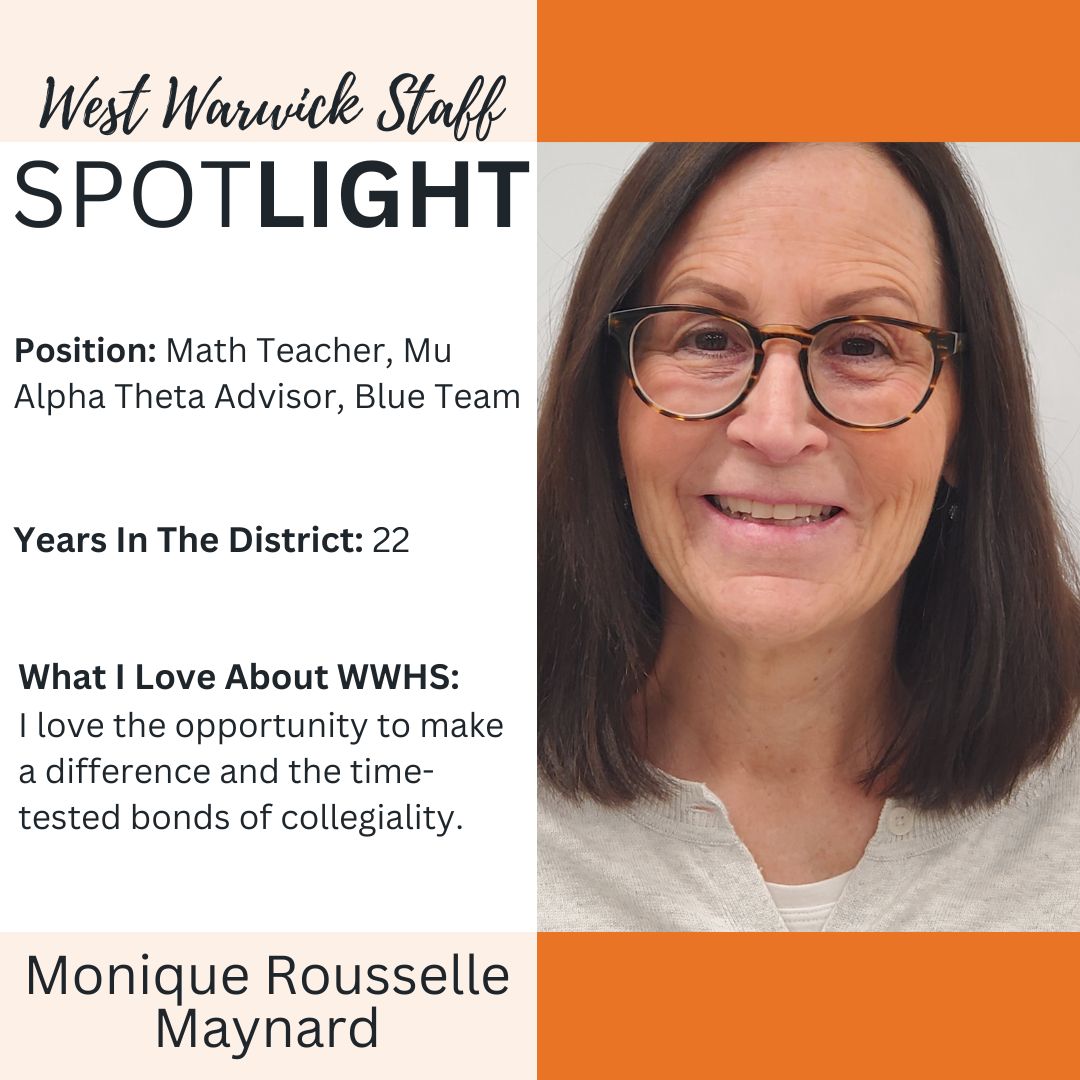 Congratulations to this week's WWHS Staff Spotlight! We would like to express our gratitude and thank Monique for all that she does here at West Warwick. A fun fact about Monique is that she played Rugby in college. #WWHSWizards #WizardPride #WWHS #StaffSpotlight
