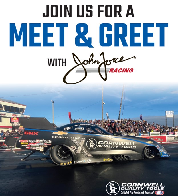 Who's heading to the #NHRA #Gatornats this weekend? Stop by the #CornwellTools booth on the midway and say 'hi'. We will have the @JFR_Racing team signing autographs on Sat. 3/9 at 10:30 am! Come on out and meet the team.