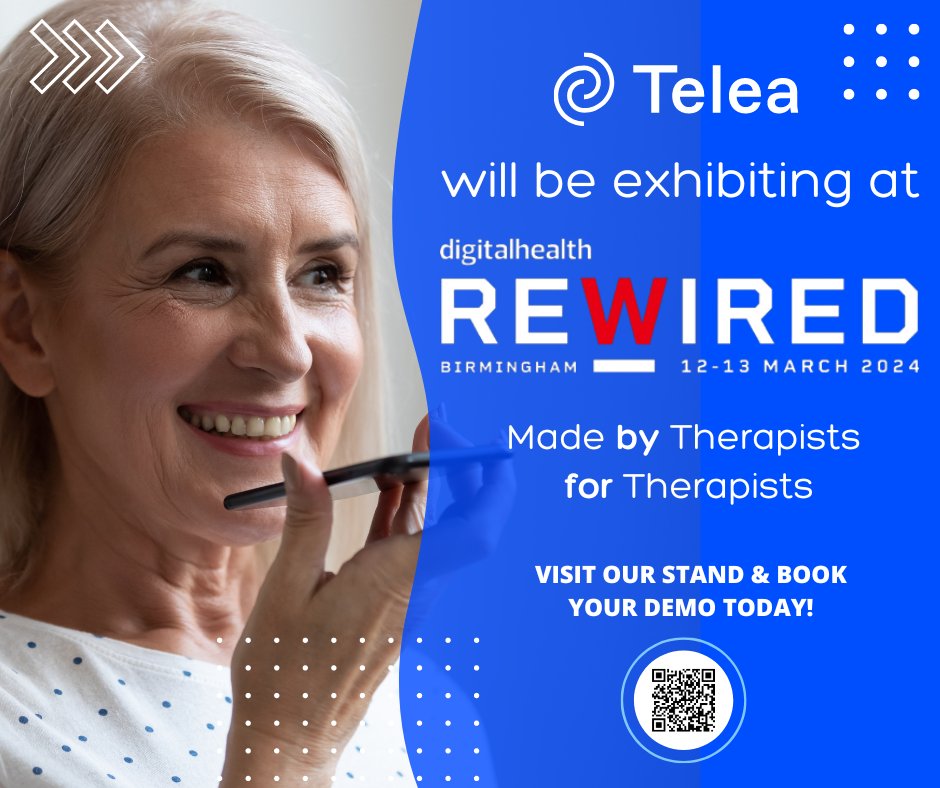 Telea (@teleatherapy) on Twitter photo Exciting News! 🚀
We're showcasing at <a href="/DHRewired/">Digital Health Rewired</a> on March 12th and 13th in Birmingham alongside our partners @EI_TheUK
SALTs use our platform to enhance speech therapy services. Visit stand B60 at #rewired24 and see the evolution of patient-centric care. 💫
#TeleaInnovation Exciting News! 🚀
We're showcasing at <a href="/DHRewired/">Digital Health Rewired</a> on March 12th and 13th in Birmingham alongside our partners @EI_TheUK
SALTs use our platform to enhance speech therapy services. Visit stand B60 at #rewired24 and see the evolution of patient-centric care. 💫
#TeleaInnovation