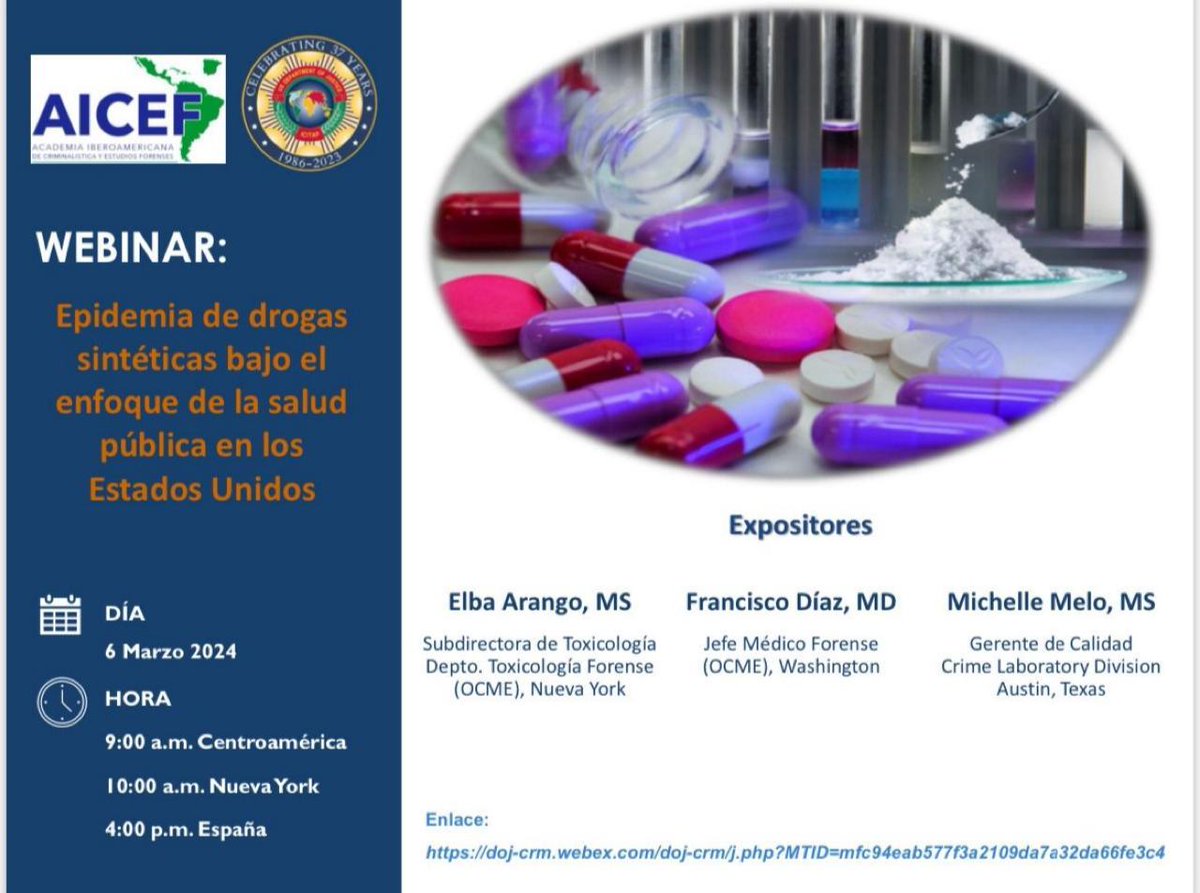 Aicef1's tweet photo. Un excelente Webinar, con el tema de actualidad, "Las Drogas Sinteticas" donde sigue siendo una incógnita cuantos laboratorios clandestinos se han localizados  y cuál ha sido su tratamiento. Un problema de #SaludPublica en México, USA  y Canadá. https://t.co/qnJFekRGS1