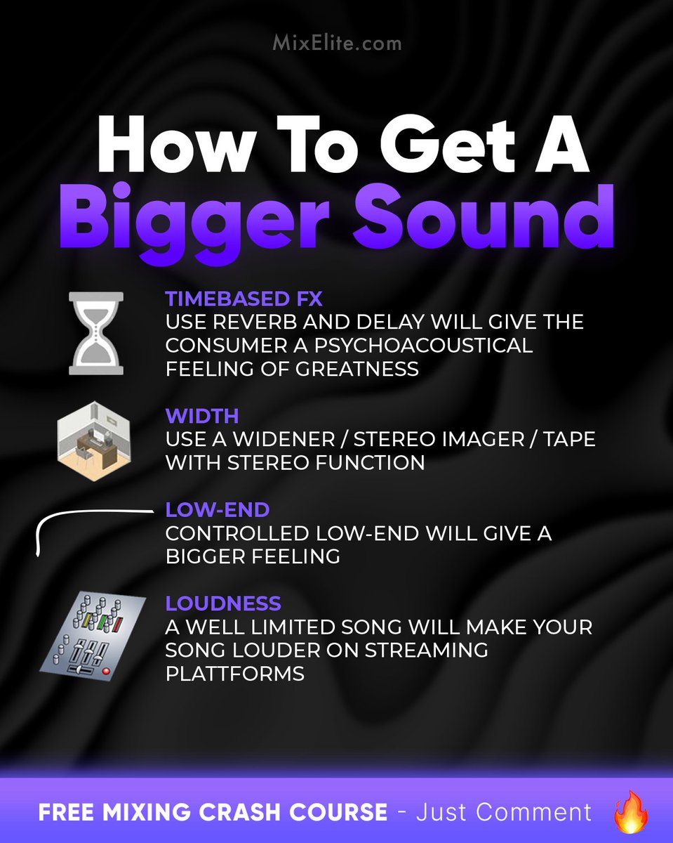 Free Mixing Crash Course 👉 MixElite.com/free-course
⁠
Big Sound Secret 🚀👂⁠
⁠

#biggersound #mixingtips #musicproducer #audioengineering #sounddesign #studiolife #productiontricks #audiowidth #lowendtheory #loudnessmatters #streamingquality #musicmixing 
⁠