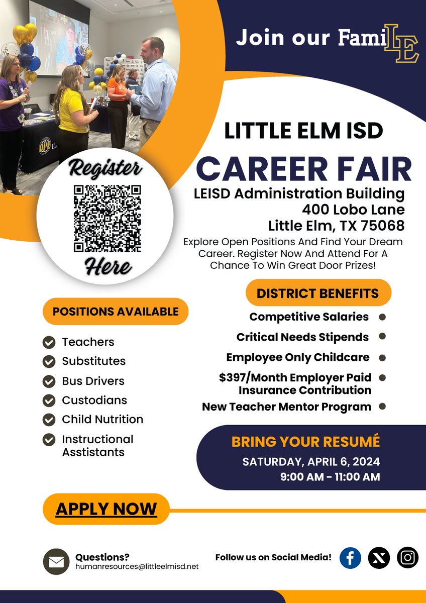 We are exactly ONE MONTH AWAY from the @leisd Career Fair! Be sure to register today. We can't wait to see you there! docs.google.com/forms/d/e/1FAI…