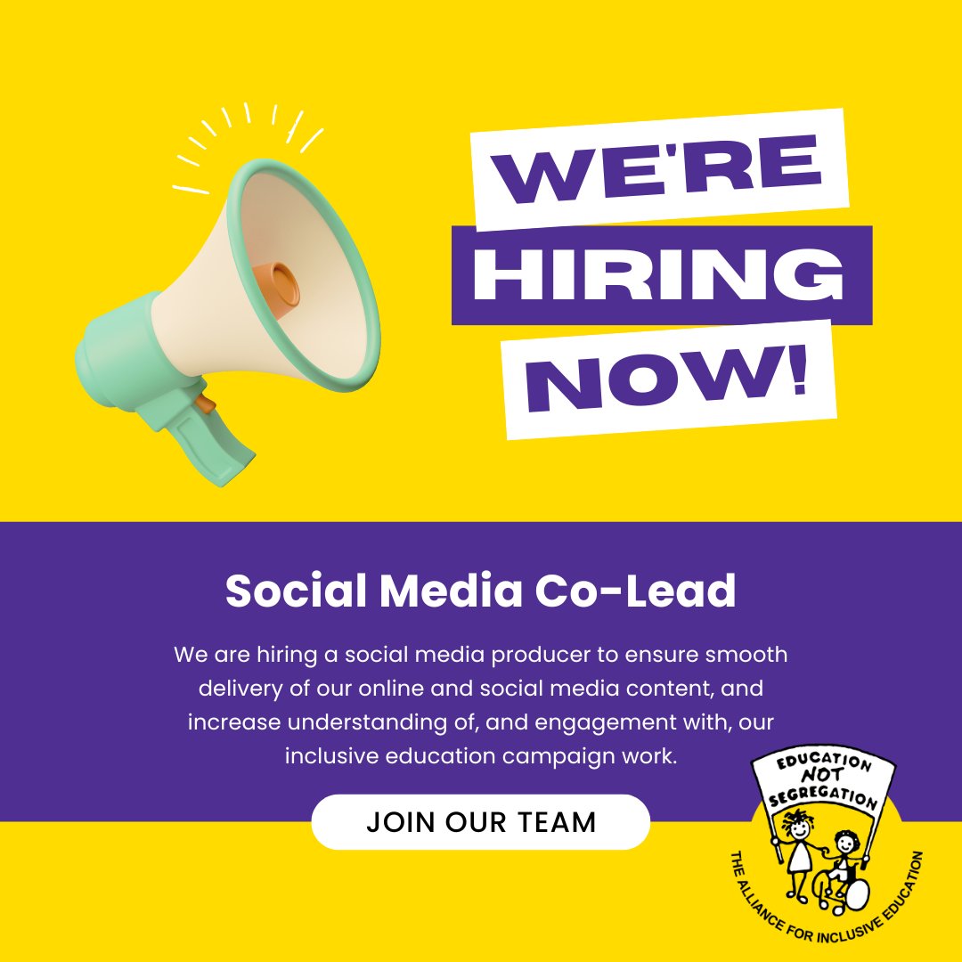 We're hiring! Join our team📢 Our Social Media Co-Lead will ensure delivery of online and social media content, increasing understanding of, and engagement with, our inclusive education campaign work. £31,364 per annum pro rata, 14 hours per week Apply: allfie.org.uk/jobs/job-vacan…