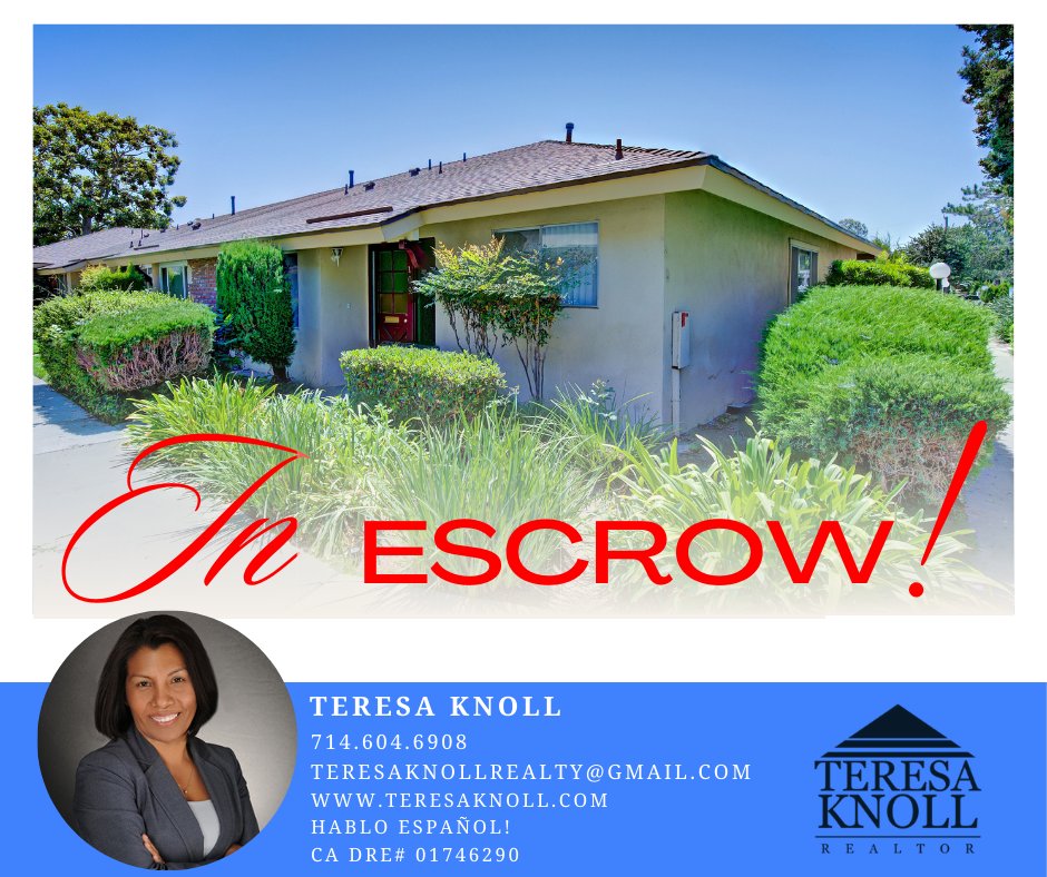 🏠 Thrilled to share that we're now in escrow for 1921 Sherry Lane in Santa Ana!

Teresa Knoll
📞 714-604 6908
📧teresaknollrealty@gmail.com
🗣️Hablo Español
DRE 01746290

#EscrowInProgress #SantaAnaRealEstate #DreamHome 🏡🔑