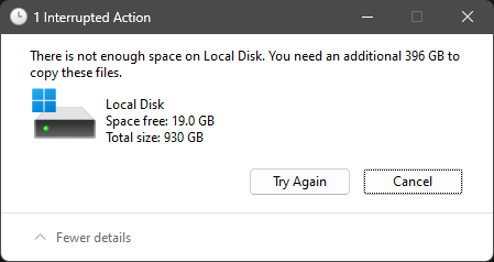 AppsJpt's tweet photo. Ever encountered "There is not enough space on Local Disk." error when trying to copy a large amount of data from one drive to another using Windows File Explorer? Use S Files Pro X. #SFiles https://t.co/kKd99hMfuj