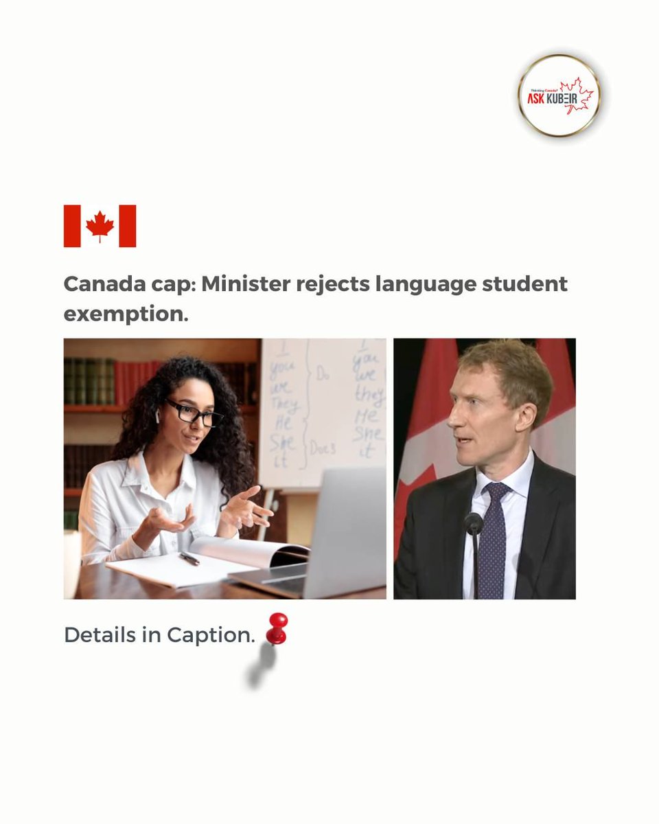 Minister Marc Miller rejects proposal to exempt international language students from study visa caps, citing the need to control student volume.

Read More: tiny.cc/languagestuden…

#InternationalStudents #LanguageEducation