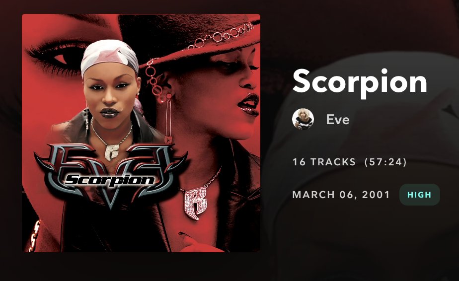 Platinum status certified✔️ Grammy award won✔️ Multiple minds blown✔️ 'Scorpion' by <a href="/TheRealEve/">EVE</a>: tidal.link/433QmS0 #WHM 🦂