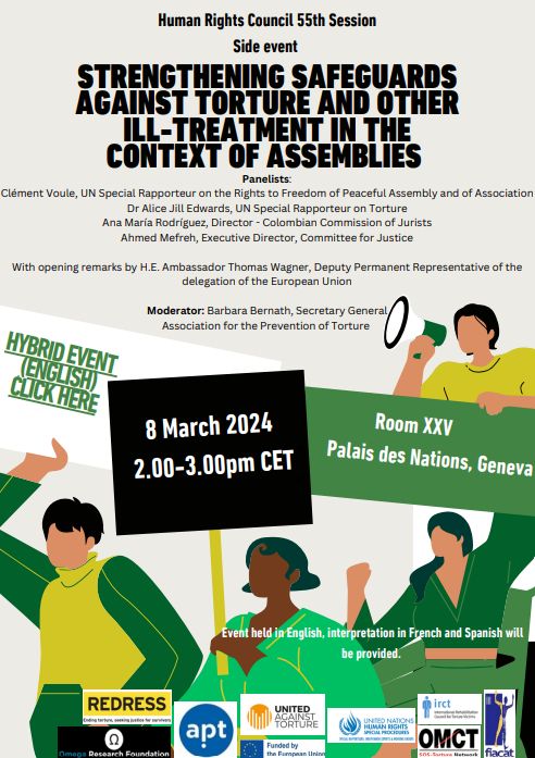 FIACAT vous invite à rejoindre cet évènement : « Renforcer les garanties contre la torture et les autres mauvais traitements dans le contexte des rassemblements » #HRC55 #UnitedAgainstTorture 🗓️ 14h00 CET le 8 mars 2024 🔗 bit.ly/49Y4Fd3 @DrAliceJEdwards @cvoule