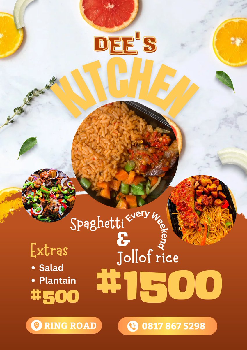 If you're in Jos, Jollof rice and Spaghetti with meat will be available on Saturday for #1500 only per plate. Delivery fees apply. Please repost, my customers may be on your timeline.