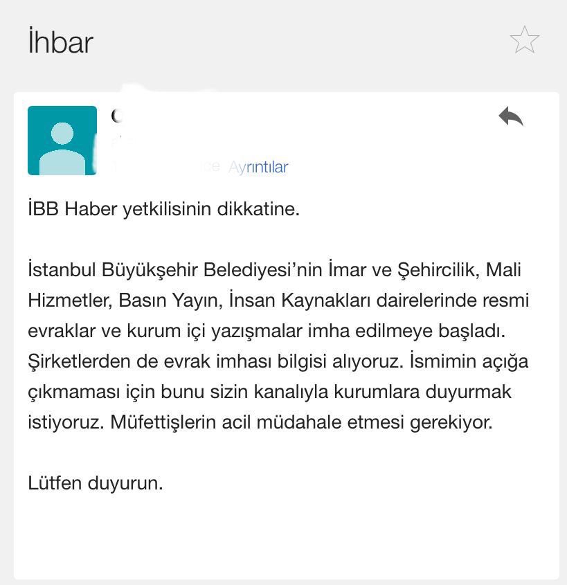 trxhaber's tweet photo. İBB’nin bazı birimlerinde evrakların imha edildiğine yönelik bir ihbar ulaştı.

İhbarı ismi gizleyerek yayınlıyoruz. https://t.co/23PDMmWzBt