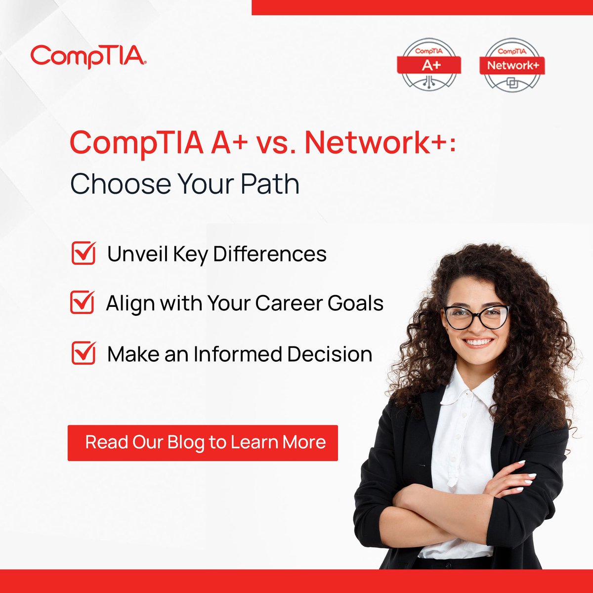 Discover the key differences between CompTIA A+ and Network+ in our latest blog post! 
Read the blog - bit.ly/3V6p7nT 
Whether you're kickstarting your IT career or looking to specialize, understanding these certifications is crucial. 
#CompTIA #ITCertifications