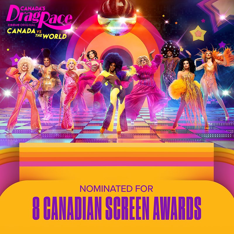 Category is… Canadian Screen Awards🏆 #CanadasDragRace Canada vs the World snatched 8 #CdnScreenAwards nominations, including Best Reality/Competition Program or Series.🇨🇦🌎 It’s time for a re-watch: 🇨🇦: @CraveCanada (Canada) 🇬🇧: @bbcthree (UK) 🌎: @wowpresentsplus