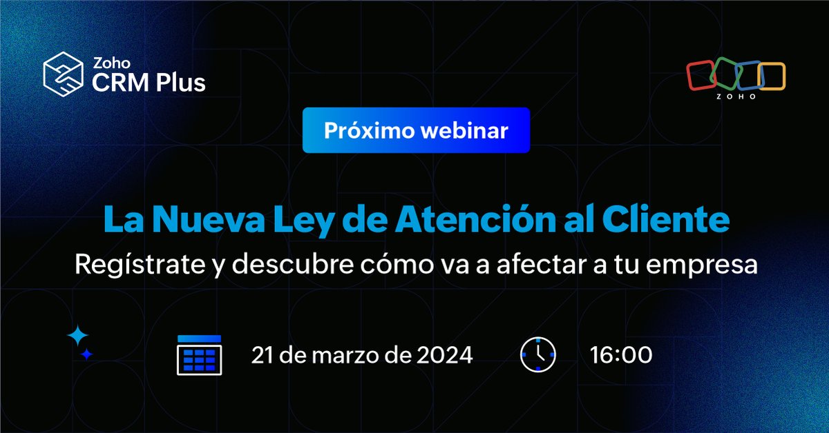⚖️ La nueva Ley de Atención al Cliente ha llegado para quedarse ⚖️

📅  💻 Regístrate ya en el webinar gratuito del próximo 21 de Marzo a las 16h para saber cómo prepararte ➡️ zurl.co/w0Wf

#webinar #zoho #formación #CX #atenciónalcliente #ley #customersupport