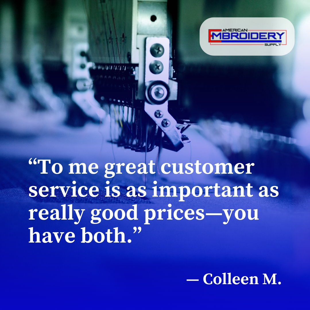 Thank you to Colleen for this testimonial—great customer service and competitive prices are important to us, as well! 

#americanembroiderysupply #embroiderysupply #monograms #machineembroidery