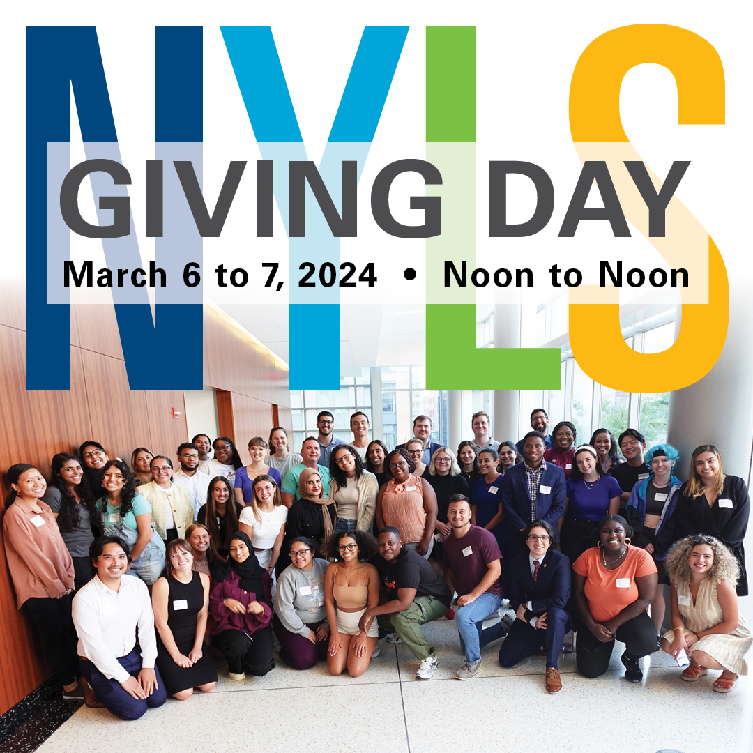NYLawSchool's tweet photo. #NYLSGivingDay starts now! See how #NYLS has made an impact on our community and why they're giving back to empower the next generation. Over the next 24 hours, visit https://t.co/lvLcqULFcv to support NYLS scholarships, academic programs, and more. https://t.co/UrKIuaEqQ5