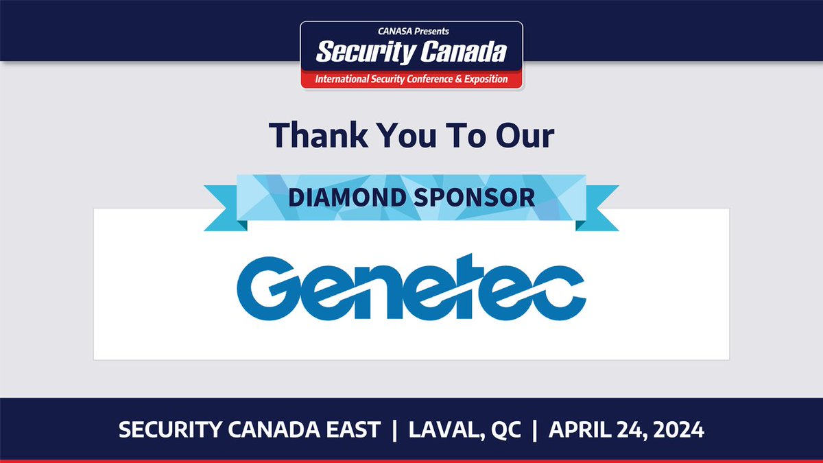 We'd like to extend a big thank you to our Diamond Sponsor, @Genetec, for their generous support of Security Canada. Register today for Security Canada East & visit Genetec at their booth this April 24: bit.ly/3wHRkre #SecurityCanada #SecurityIndustry #PhysicalSecurity