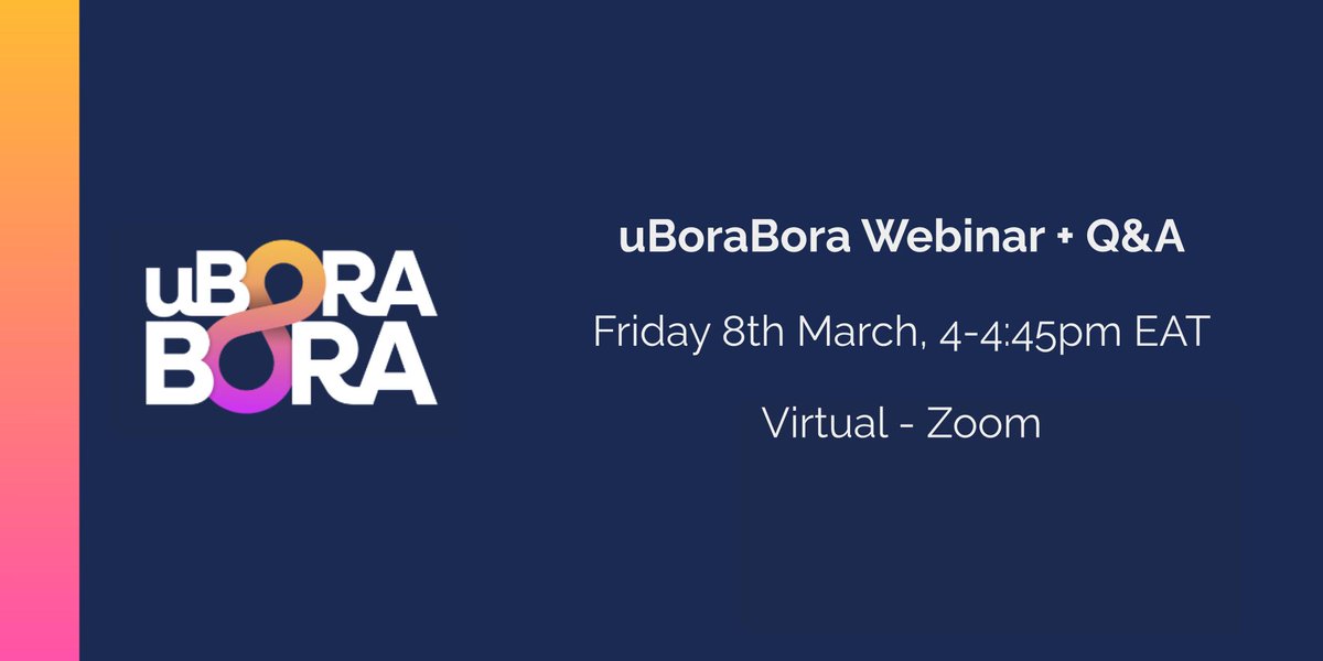 We hope to see you there!

We’re holding a Webinar + Q&amp;A on Friday, where you’ll have the chance to hear from Lea Simpson from Brink and Benjamin Piper from BMGF, and ask any questions you might have about the fund ⬇️

bit.ly/uBoraBora-webi…

#uBoraBora #BetterBetter