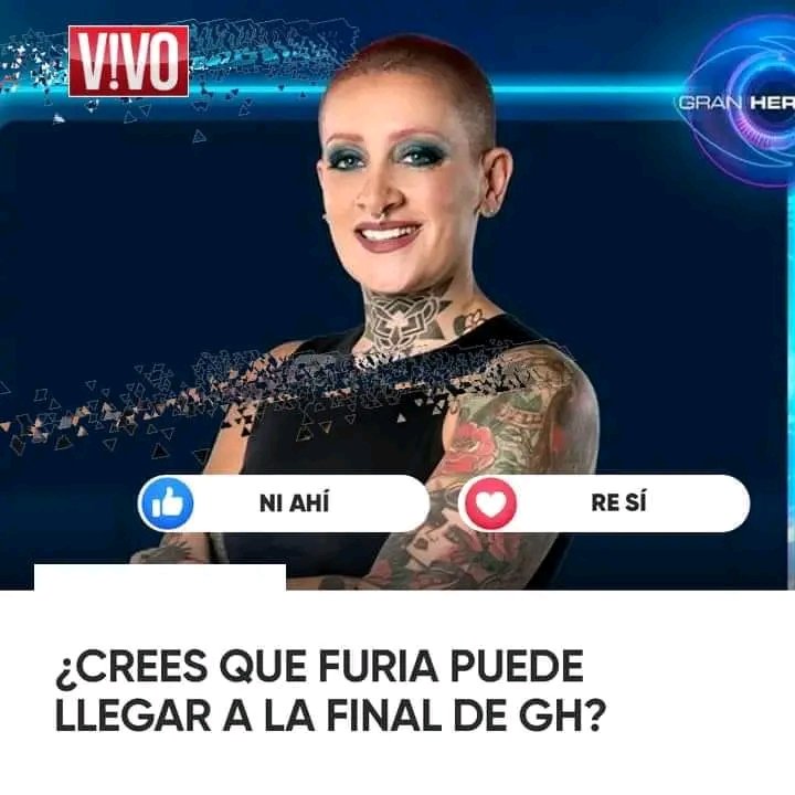 TENDENCIASok's tweet photo. CREES QUE FURIA PUEDE LLEGAR A LA FINAL DE #GranHermano ?

SI 👉RT
NO 👉FAV https://t.co/w7mdcS4M8O