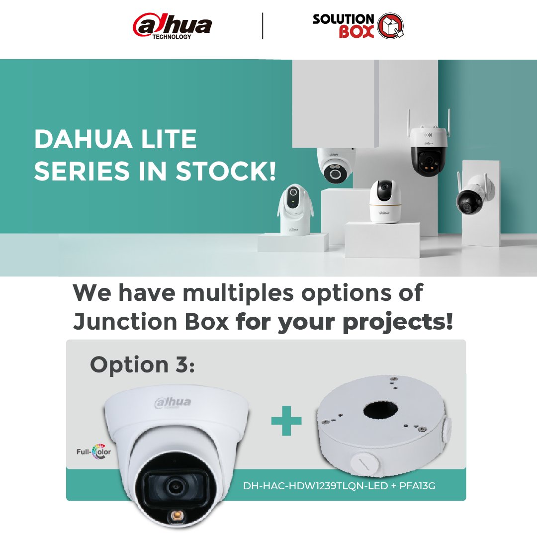 Exciting news! 🎉 We now stock Dahua Lite Series products at Solution Box! 📹 With multiple options of junction boxes available, installation has never been easier. Explore our range today and fortify your projects with Dahua reliability! 🔒