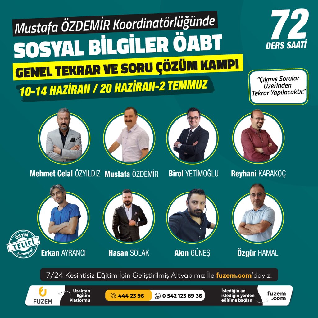 Farklı Uzem’den Mustafa Özdemir Koordinatörlüğünde ÖABT/Sosyal Bilgiler Genel Tekrar ve Soru Çözüm Kampı Sadece fuzem.com’da! Tarih: 10-14 Haziran / 20 Haziran-2 Temmuz 2024 #fuzem #farklıuzem #uzaktaneğitim #tarih #öabt #kpss #kamp #kpss2024 #ösym #geneltekrar