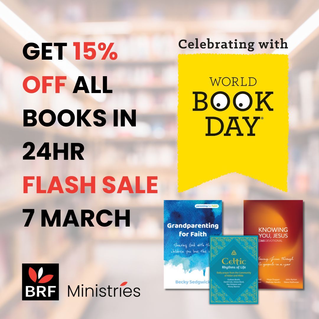 It's @worldbookdayuk tomorrow &amp; we're excited! Do you have a favourite BRF Ministries book? What BRF book would you recommend to friends &amp; family? We'll have 15% off all our books in a 24 hr flash sale tomorrow, use the code WBDAY15 (offer excludes subscriptions, packs &amp; events).