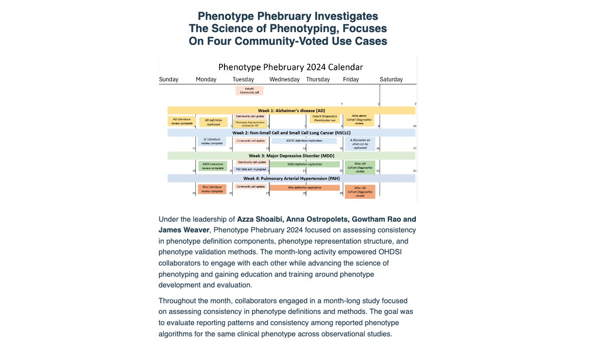 OHDSI's tweet image. The latest OHDSI #newsletter is now available! 
• new #workgroups OKRs &amp;amp; homepage
• Phenotype Phebruary review
• 11 February publications
• info on #OHDSI2024 and #OHDSIEurope2024
• new spotlight: Ross Williams 
• plenty more! #JoinTheJourney

➡️ mailchi.mp/ohdsi/march2024