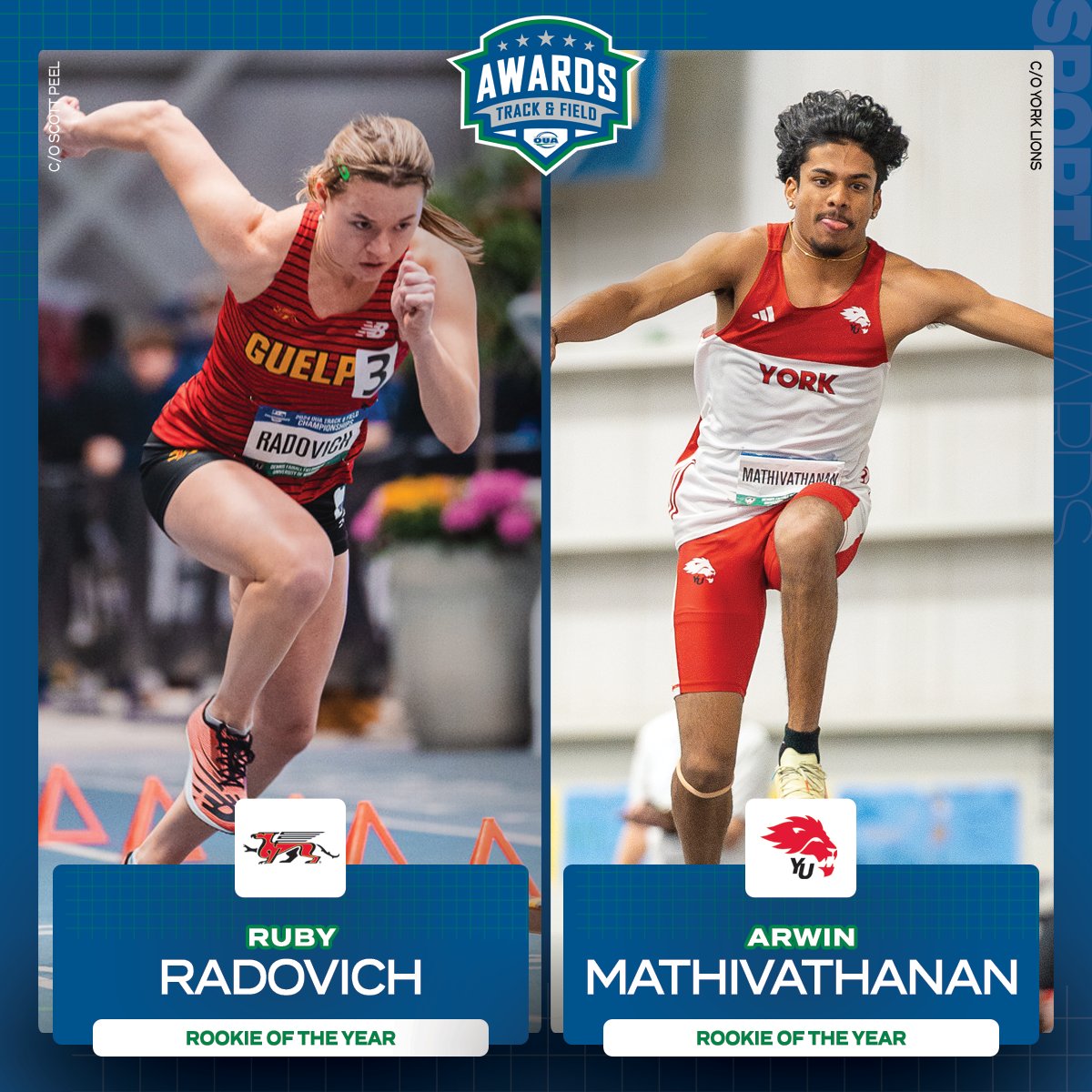 @guelph_gryphons @USPORTS_TF @USPORTSca @athleticsont @AthleticsCanada @WindsorLancers Congratulations to @guelph_gryphons Ruby Radovich and @yorkulions Arwin Mathivathanan, who have been named the 2023-24 #OUA track and field rookies of the year. 👟 #WeAreONE | #BannerSeason